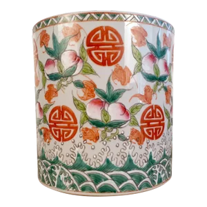 Early 20th Century Chinese Porcelain Peaches and Fu Bats Longrevity Brush Pot