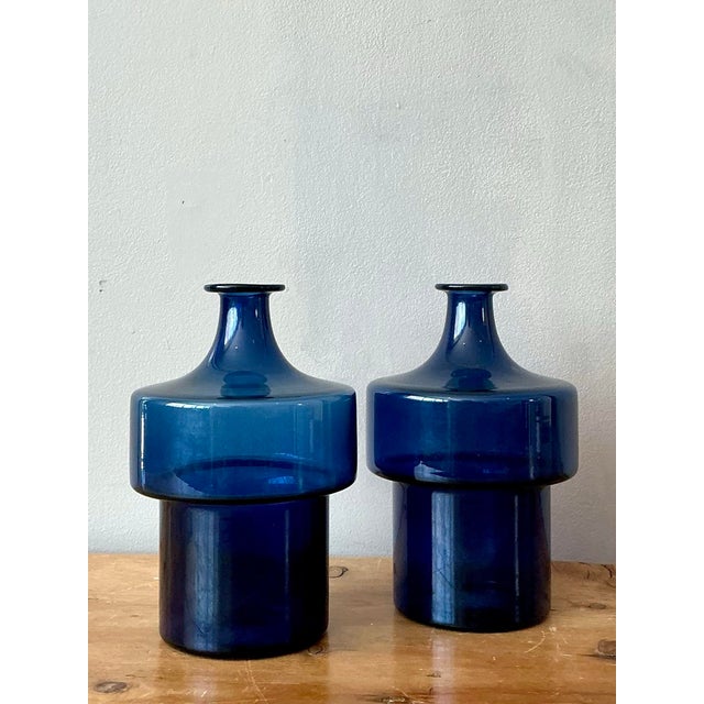 Vintage 1960s Timo Sarpaneva Littala Finland Blue Glass Decanter - A Pair For Sale In West Palm - Image 6 of 12
