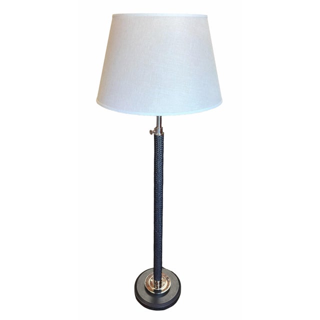 2010s Ralph Lauren Braided Leather and Polished Nickel Floor Lamp For Sale - Image 5 of 5