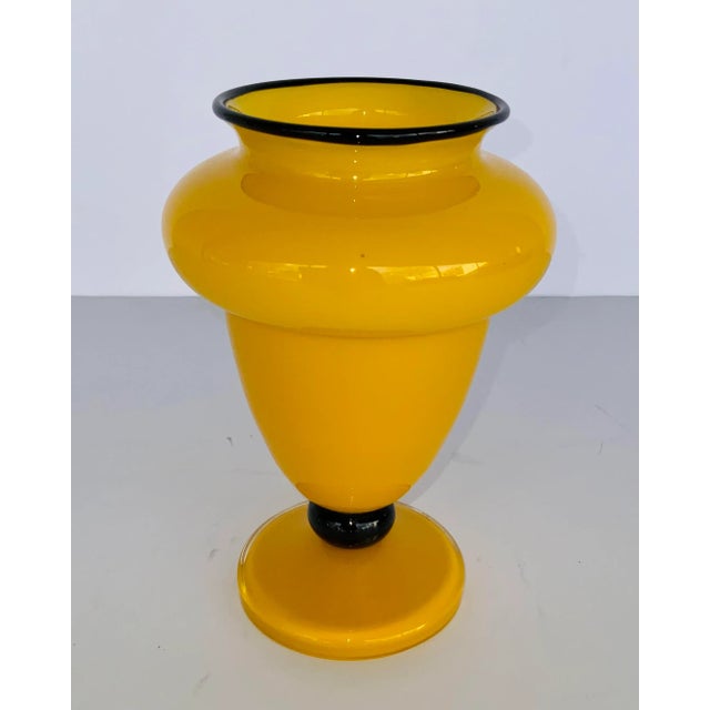 Vintage Yellow and Applied Black Powolny Czech Art Glass Vase For Sale - Image 4 of 4