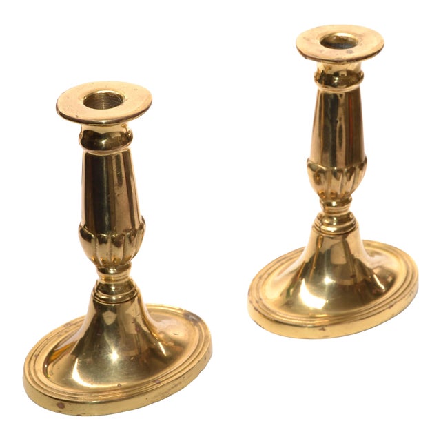 1950s English Traditional Brass Candle Holders, Pair For Sale