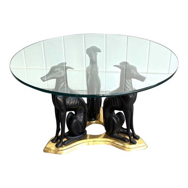 Maitland-Smith Bronze Greyhound Glass-Top Coffee Table For Sale