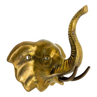 Vintage Brass Elephant Wall Hook – Sculptural Trunk Hook – Hollywood Regency / Eclectic / Safari Style For Sale