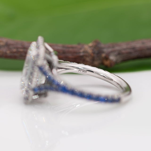 3.65ct Lab Grown Diamond Estate Ring With Blue Sapphire Accents: Platinum, Size 4.5 For Sale - Image 10 of 10