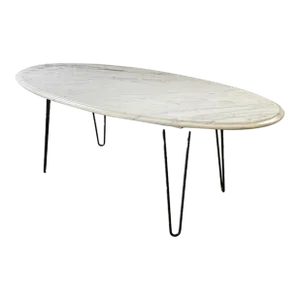 Vintage Mid Century Modern 48"Long Oval White Marble Table