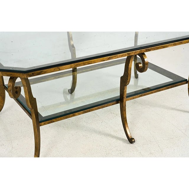 1970s Oversized Hollywood Regency Gilt Iron Two-Tier Glass Coffee Table For Sale - Image 9 of 13