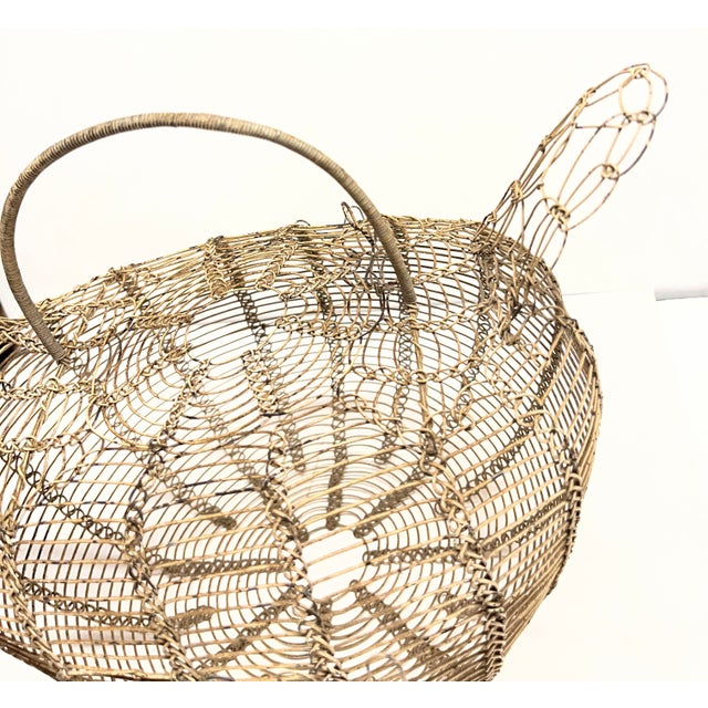 Shabby Chic Vintage Wire Folk Art Rooster Egg Basket For Sale - Image 3 of 9
