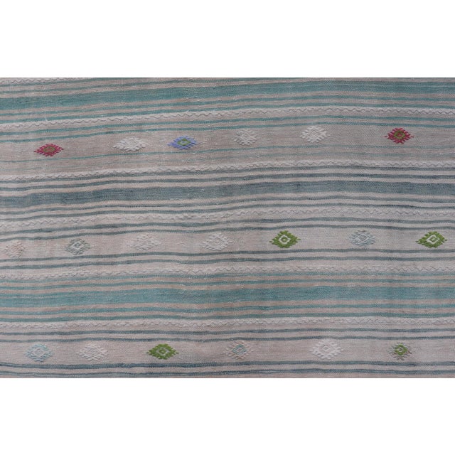 Textile Vintage Hand-Woven Turkish Kilim Gallery Rug in Wool With All-Over Stripe Design For Sale - Image 7 of 8