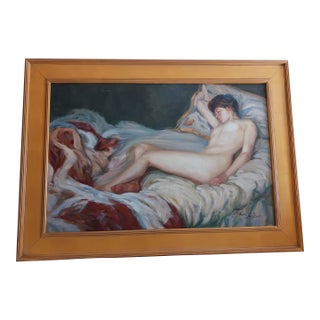 Vintage Oil Painting Nude After Frieseke's Art Nouveau Masterpiece "Sleep" 1903 For Sale