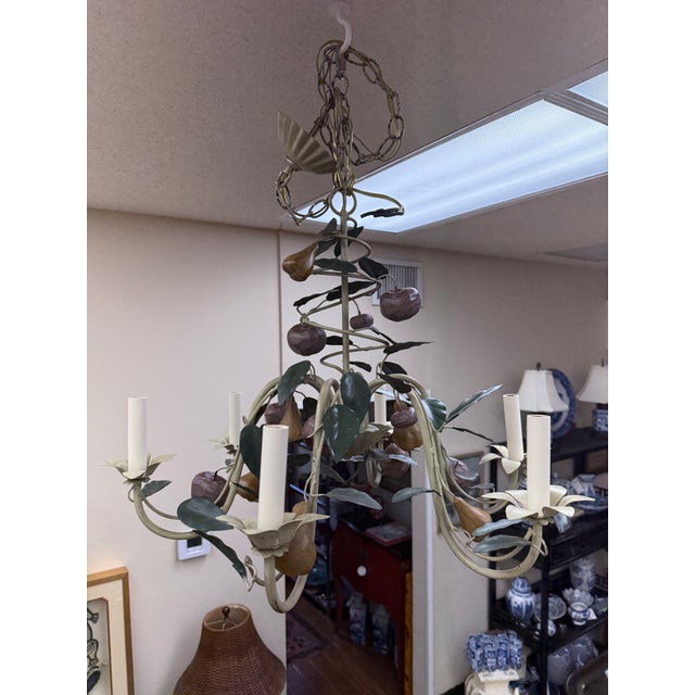 Vintage Italian Tole Chandelier With Pears and Plums For Sale - Image 9 of 9