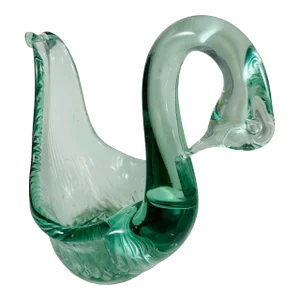 1970s Vintage Handblown Green Murano Glass Style Swan Vase