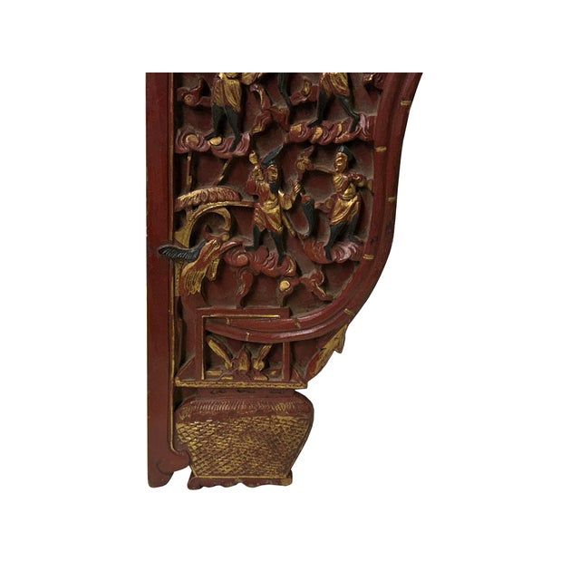 Wood Vintage Corbel Corner Wood Red Gold Carving Wall Hanging Art Plaque For Sale - Image 7 of 9