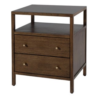 Mendel 21.25 in. W Rectangular Wood 2 Drawer Narrow Nightstand with Open Shelf, Walnut For Sale