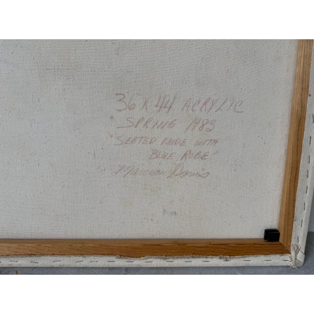 1983 Marcia Davis “Seated Nude With Blue Robe” Mixed Media Oil on Canvas Painting – Unframed For Sale - Image 11 of 12