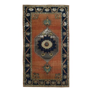 1970s Vintage Handmade Wool Cotton Orange Area Rug For Sale