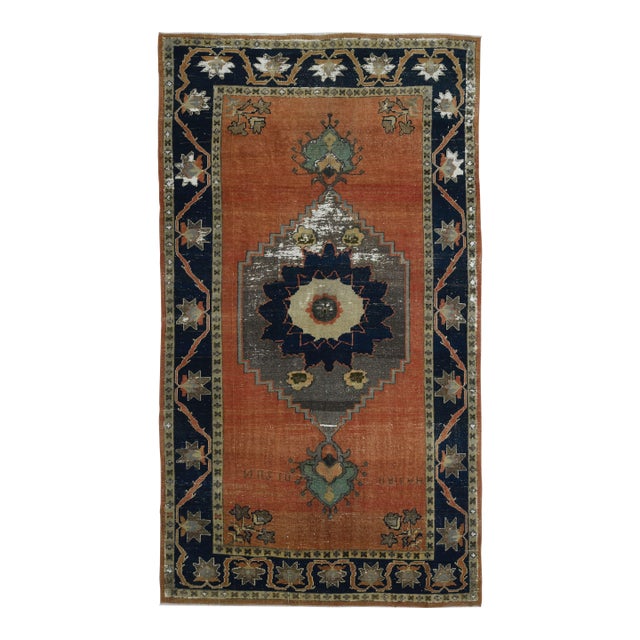 1970s Vintage Handmade Wool Cotton Orange Area Rug For Sale