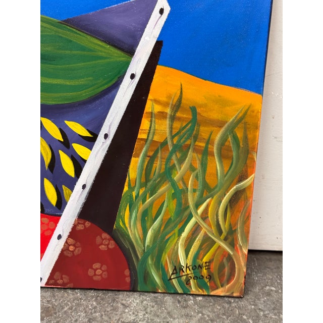 Abstract Late 20th Century Arkone Cubist Abstract Original Painting, Signed For Sale - Image 3 of 12
