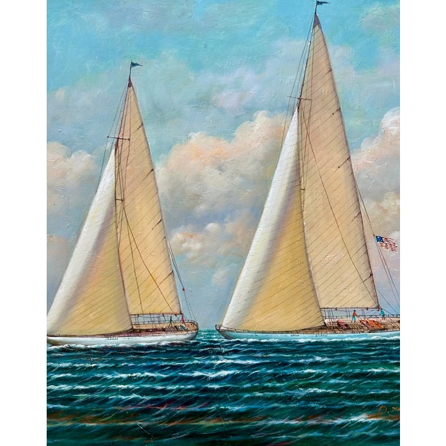 2020s Yacht Racing Sailing Seascape Oil Painting on Canvas, Unstretched, by D. Tayler For Sale - Image 5 of 6