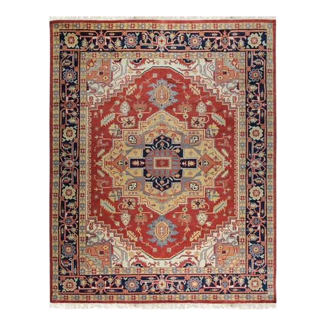 6x9 Traditional Coral Geometric Medallion Hand Knotted Wool Carpet Rug For Sale