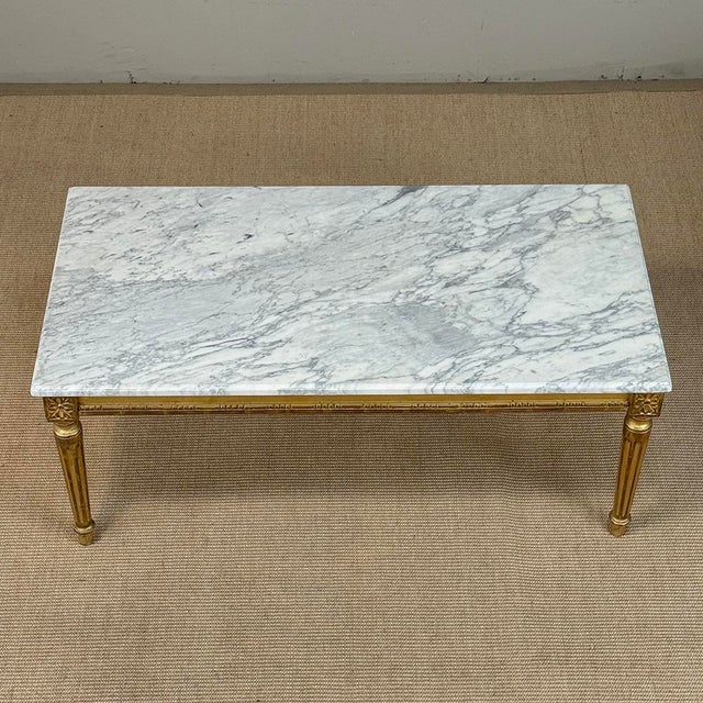French Louis XVI Giltwood Coffee Table With Carrara Marble For Sale - Image 16 of 18