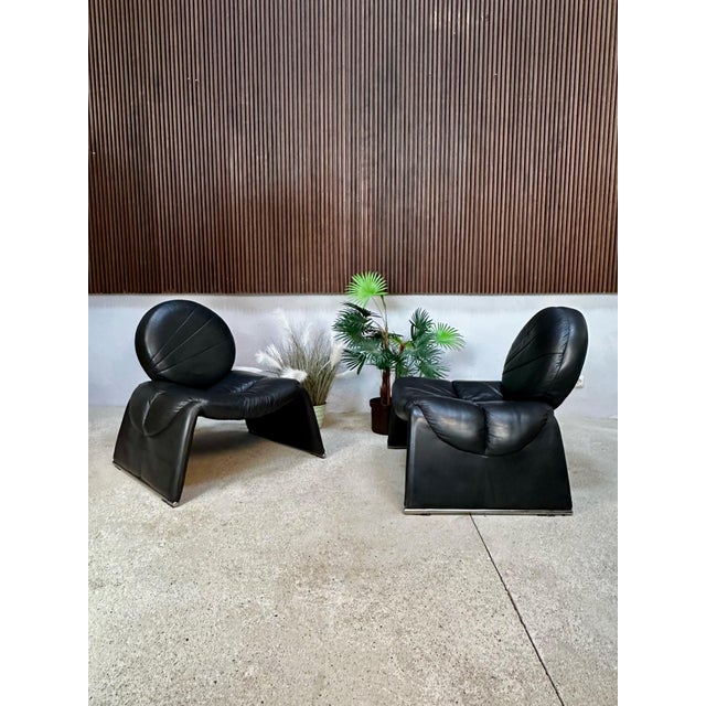 Calypso C35 Leather Lounge Chairs by Vittorio Introini for Saporiti, Italy, 1980s, Set of 2 For Sale - Image 15 of 18