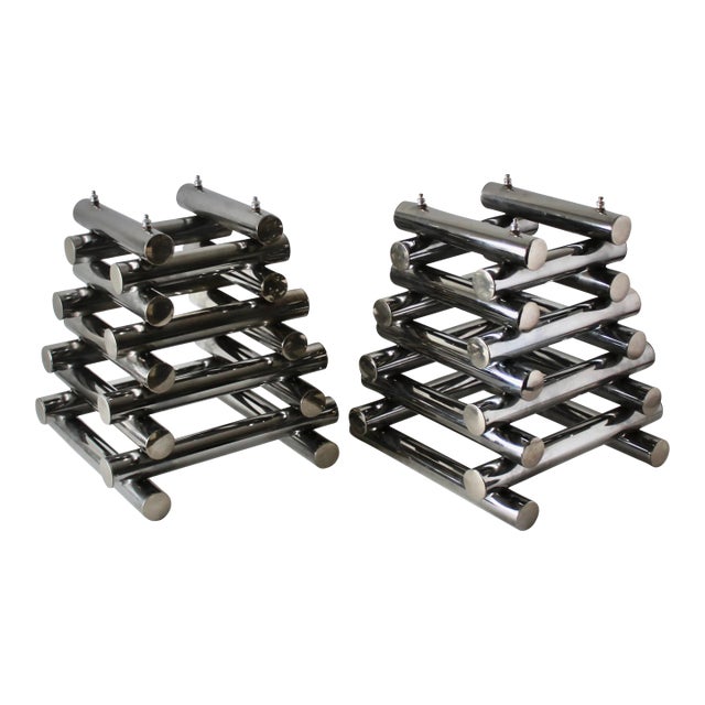 Paul Mayen Style Chrome Tubular Stacked Side Tables Vintage-a Pair For Sale