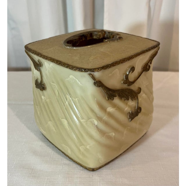 Mid-Century Modern Vintage Dorothy Draper Style Hand Painted Faux Marble Faux Brass Tissue Box Cover For Sale - Image 3 of 5