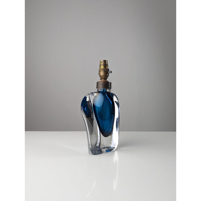 Vintage Swedish Modern Blue Cased Glass Table Lamp from Orrefors, 1950s For Sale - Image 9 of 11