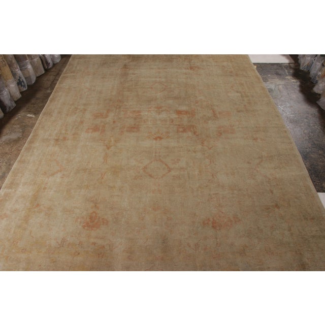 Traditional Hand Knotted Antique Oushak Rug in Orange Beige Geometric Pattern For Sale - Image 3 of 6