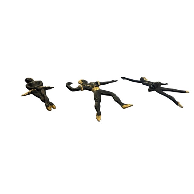 Metal Vintage, Set of 3, MCM Black & Gold Bronze Ballerina Man Women Dancing, Wall Art, Home Decor, 10" For Sale - Image 7 of 10