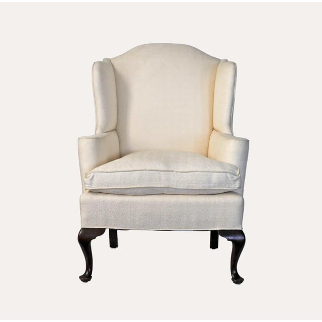 White Upholstered Armchair Queen Ann Style For Sale - Image 8 of 8