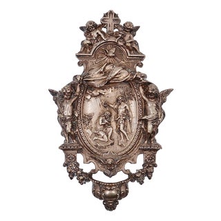 Silver-Plated Baptism of Christ Holy Water Font in Copper, 19th Century For Sale