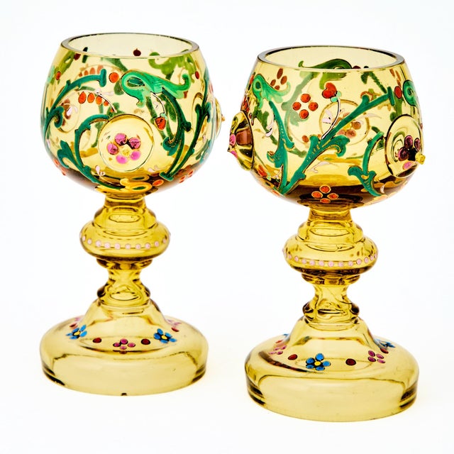 Mustard Antique Ten-Piece Moser Enameled Glass Punch Bowl Service, Circa 1880–1890 For Sale - Image 8 of 10