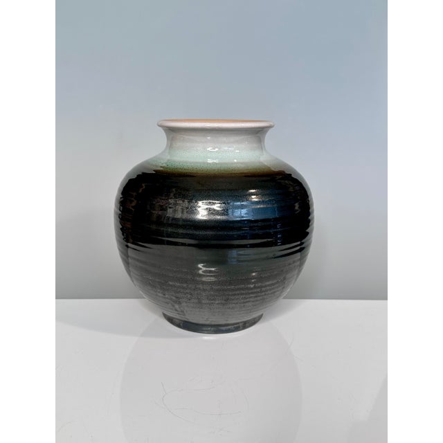 Sculptural Celadon and Iron Oxide Glazed Ceramic Art Vase by Martha Katzer for Karlsruher Majolika, Germany, 1940s For Sale - Image 15 of 15