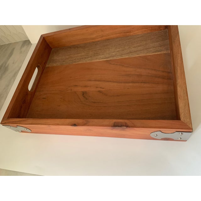 Early 21st Century Early 21st Century Wood Tray With Metal Bracket Accents For Sale - Image 5 of 7