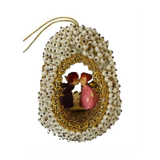 Vintage Egg Ornament Beaded Kissing Angels Easter Christmas For Sale