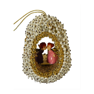 Vintage Egg Ornament Beaded Kissing Angels Easter Christmas