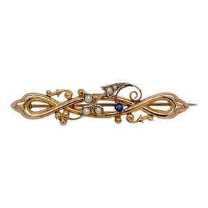 Vintage Signed Antique English Art Nouveau 9 Ct Gold & Seed Pearl Brooch / Pendant