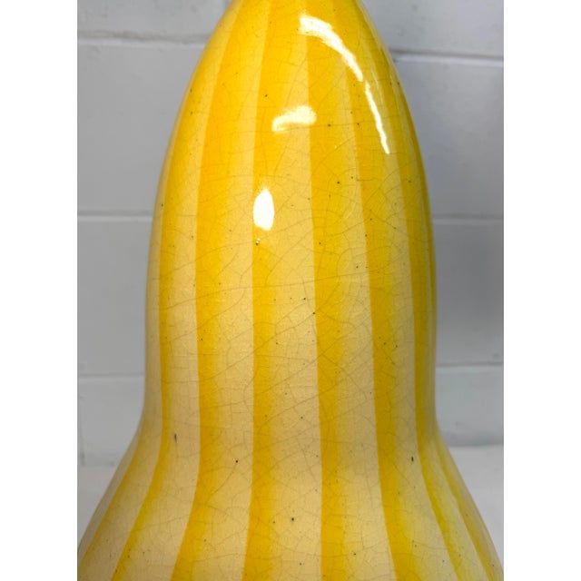 Antique French Yellow Brass Gourd Shaped Pottery Electric Table Lamp Light For Sale In New York - Image 6 of 13