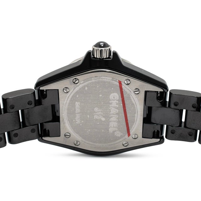 Early 21st Century Ladies Chanel J12 Black Ceramic 33mm H1625 Icon 12 Diamond Steel Quartz Watch For Sale - Image 5 of 8