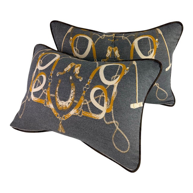 Handsome Cashmere Equestrian Pillows After Ralph Lauren/a Pair For Sale