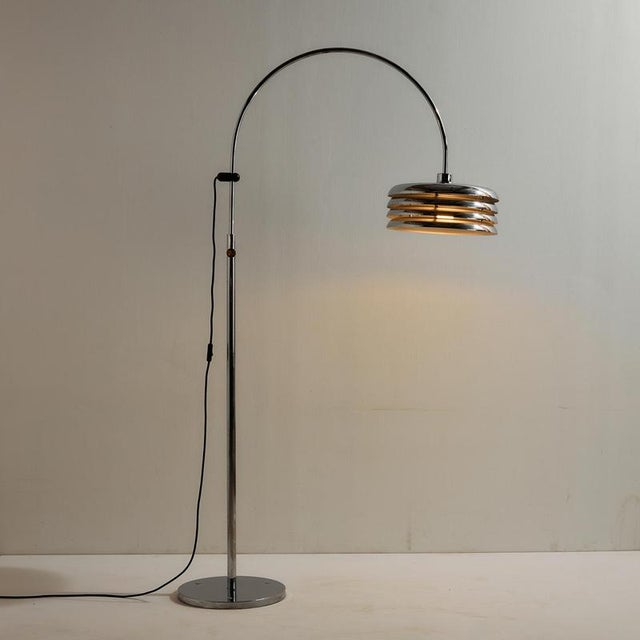 A Hungarian icon: chrome four-lamella floor lamp from the 1970s designed by Borsfay Tamás. One of the most outstanding...