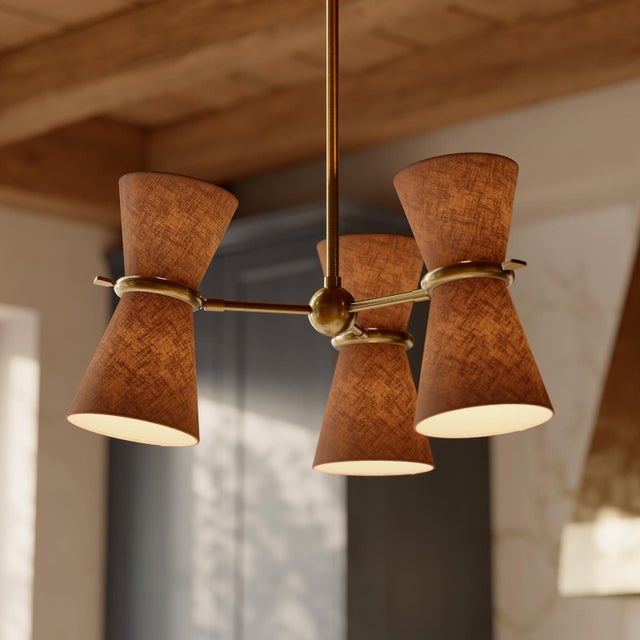 Regina Andrew Gable Pendant, Antique Natural Brass with Russet Shade For Sale In Detroit - Image 6 of 11