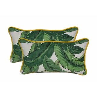 Palm Lumbar Pillows With Yellow Cording - a Pair For Sale