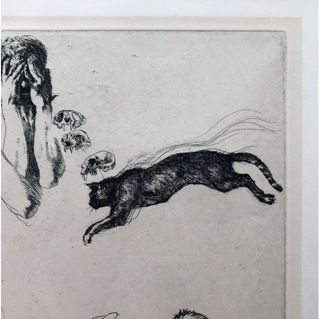 1960s 1965 Sigmund Abeles Self Portrait With Cats Etching For Sale - Image 5 of 9