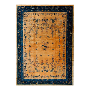 Vibrant Yellow Background Color With Lovely Floral Design Chinese Art Deco Rug