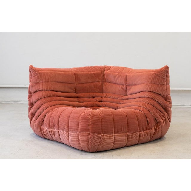 Coral Corduroy Togo Corner Chair by Michel Ducaroy for Ligne Roset For Sale - Image 6 of 6
