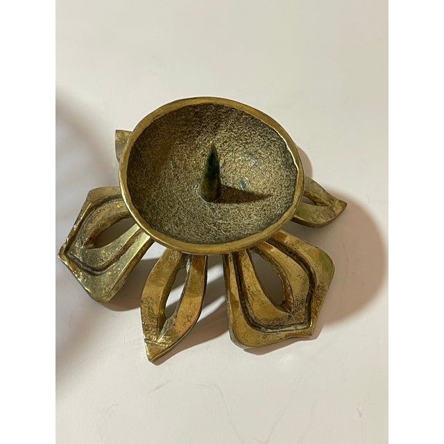 Brutalist Brass Flower Candle Holder For Sale - Image 10 of 11