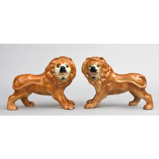 Staffordshire Style Standing Lions, Pair, Circa 1880 For Sale In Boston - Image 6 of 6