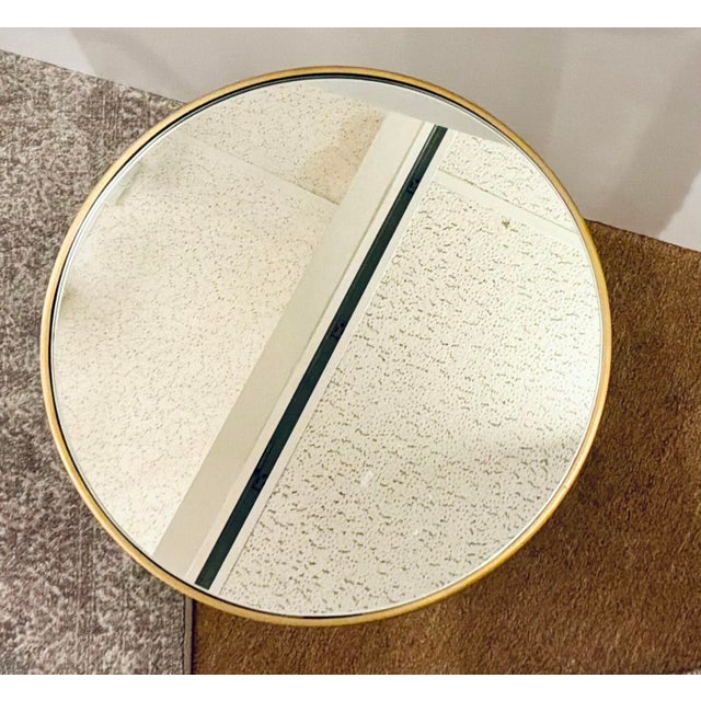 Stylish Modern Brass and Marble Urchin Accent Table, mirror top, showroom floor sample